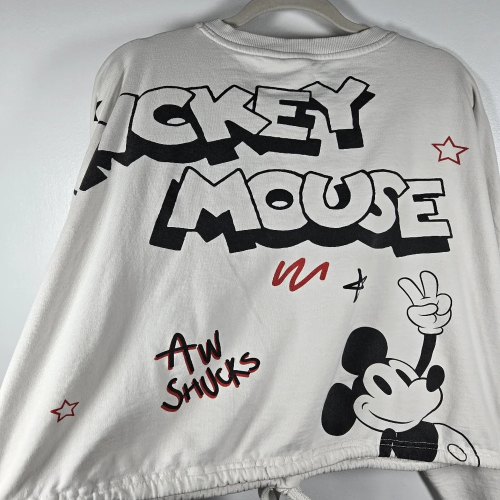 Disney Mickey Mouse Black & White Cropped Sweatshirt Size XL Oh Boy Aw Shucks
